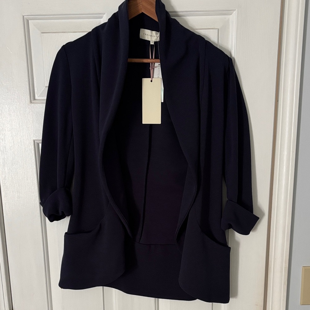 Open-Front Navy Women's Blazer with Shawl Collar Navy